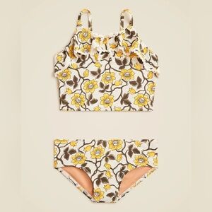 Crewcuts Girls Floral Ruffle 2 Piece Swimsuit, 8, Yellow/ White